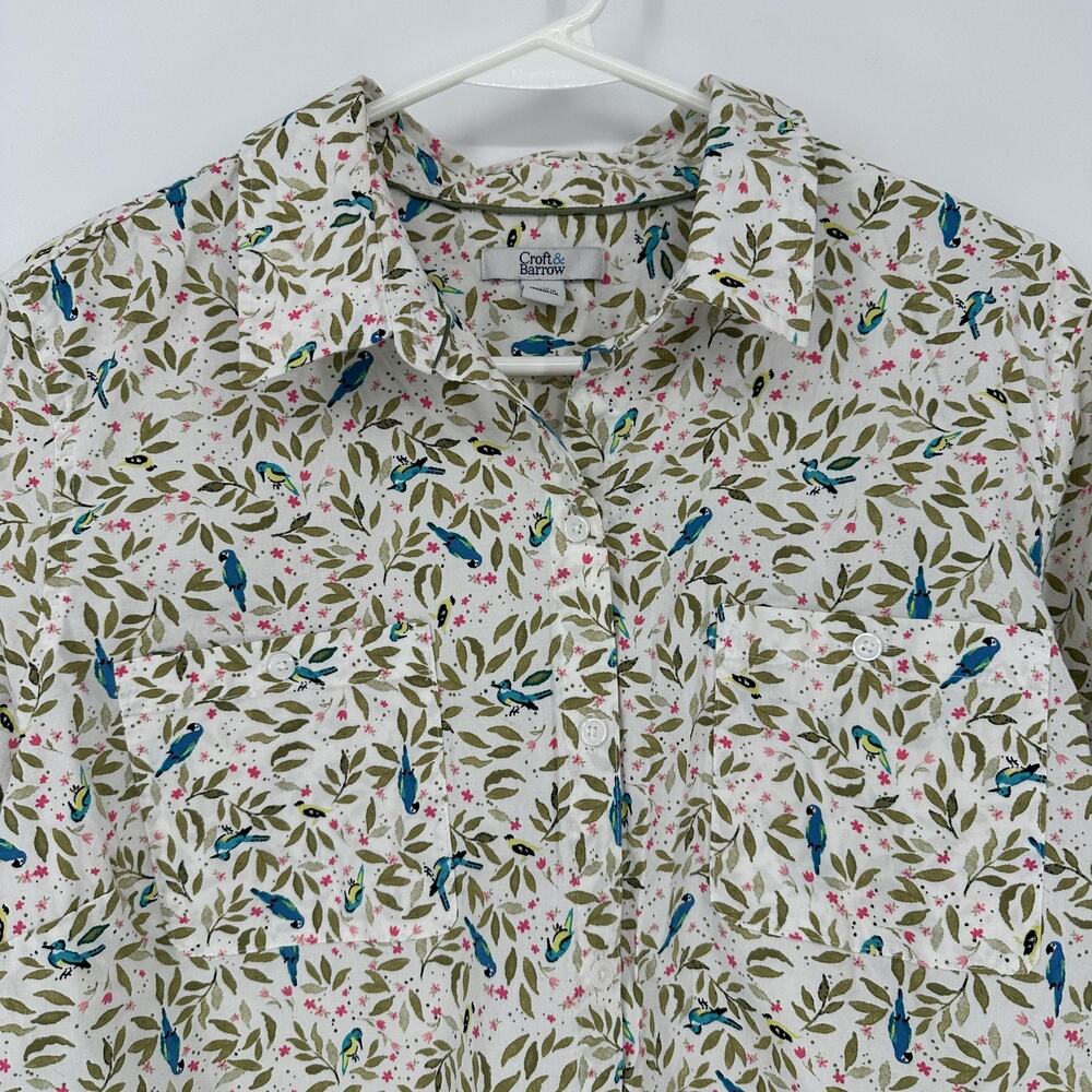 Croft & Barrow Shirt Womens XXL Multicolor Bird Floral Button Front Cottagecore - Picture 2 of 9